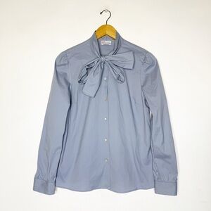 Valentino Tie Neck Shirt Gray Blouse with Bow Detail 44 Size XL